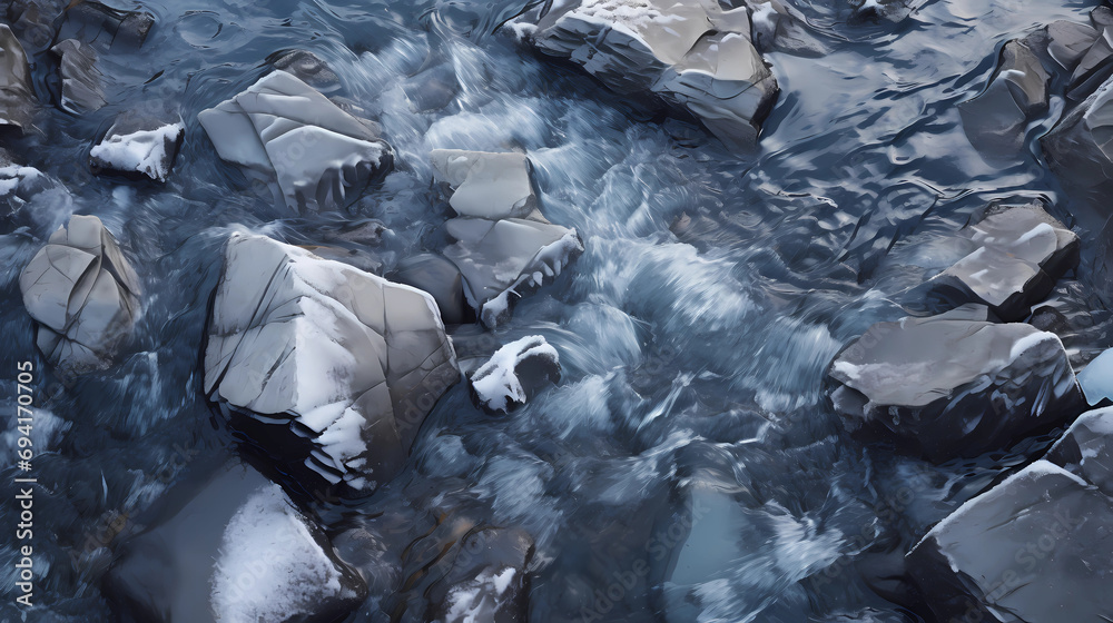 Icy patterns on a stream or river