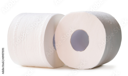 Tissue paper rolls in stack isolated on white background with clipping path and shadow in png file format