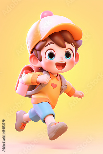 Elementary school student running to school cartoon 3D illustration, school children education concept illustration