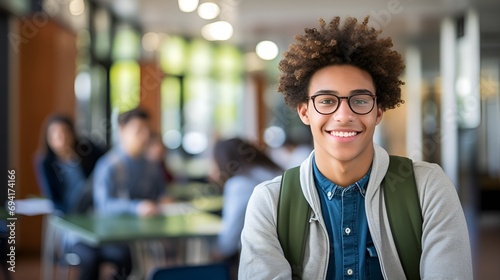 Young latin student man smiling with glasses photo