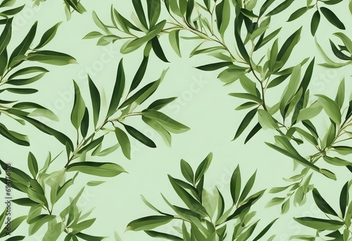 Green Branch. Seamless Pattern. stock illustrationPattern, Floral Pattern, Leaf, Backgrounds, Olive Tree photo