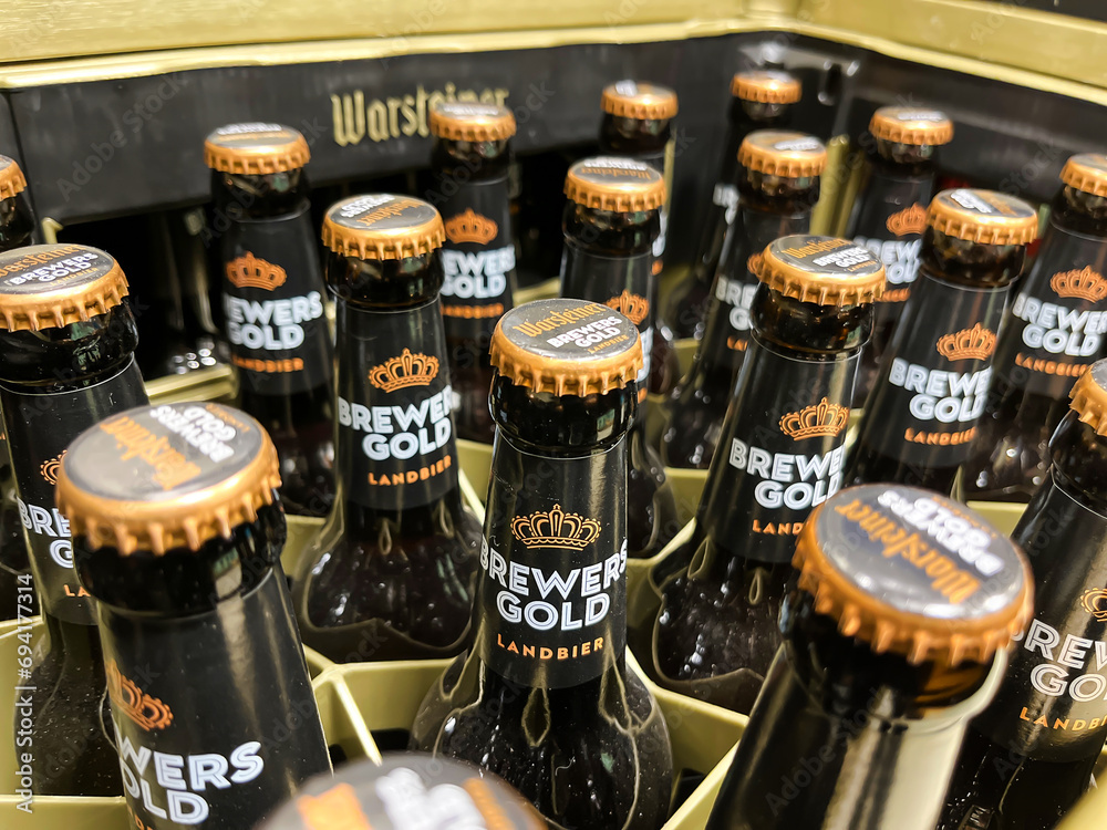 Warsteiner Brewers Gold Lager Beer Bottle Pack in German Supermarkets