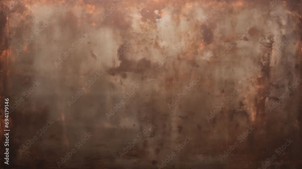 Fototapeta premium Abstract background of a textured metallic surface with a vivid patina of rust. The warm hues of orange and brown blend to create a unique pattern, evoking a sense of industrial decay