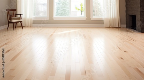 Maple hardwood floor with a light  creamy color and subtle grain  creating a bright and airy ambiance in the interior