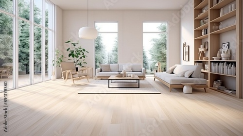 Maple hardwood floor with a light, creamy color and subtle grain, creating a bright and airy ambiance in the interior