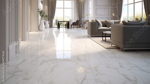 Marble-look Vinyl Tile Flooring, replicating the elegance of marble with a variety of patterns and colors, providing a luxurious and cost-effective solution photo