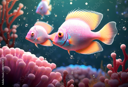 Aquarium, Colorful tropical fish swimming in ocean. Generative AI