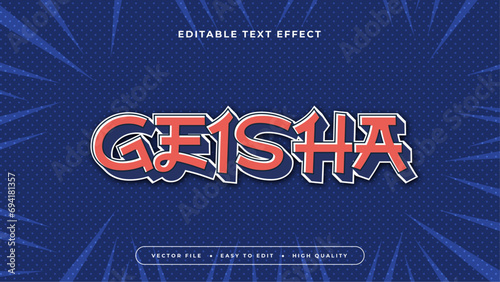 Blue and orange geisha 3d editable text effect - font style. Japan japanese text effect