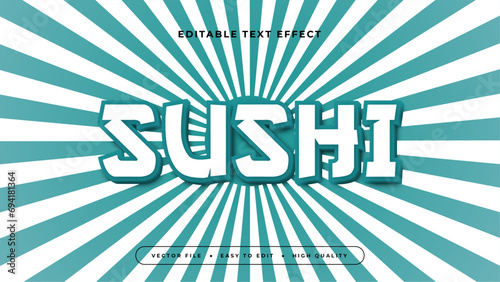 Sushi green and white 3d editable text effect - font style. Japan japanese text effect