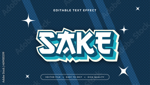 White green and blue sake 3d editable text effect - font style. Japan japanese text effect