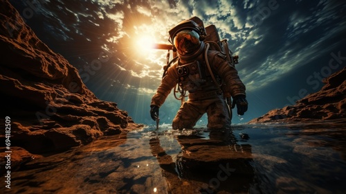 Astronaut exploring remote planet