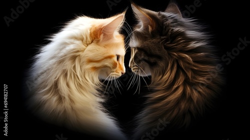 Portrait of two cats forming a heart, background image, generative AI photo