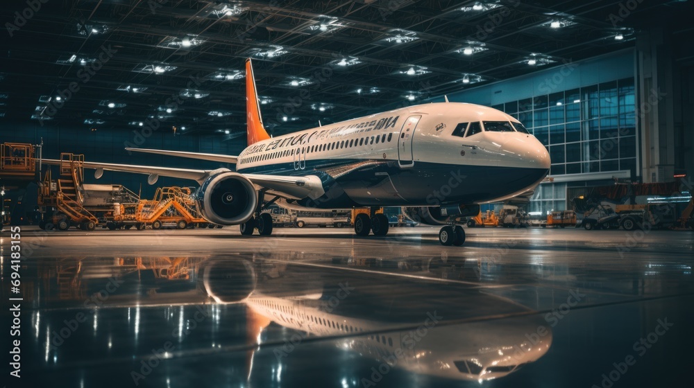 Large aircraft in aircraft maintenance hangar Large aircraft in aircraft maintenance hangar