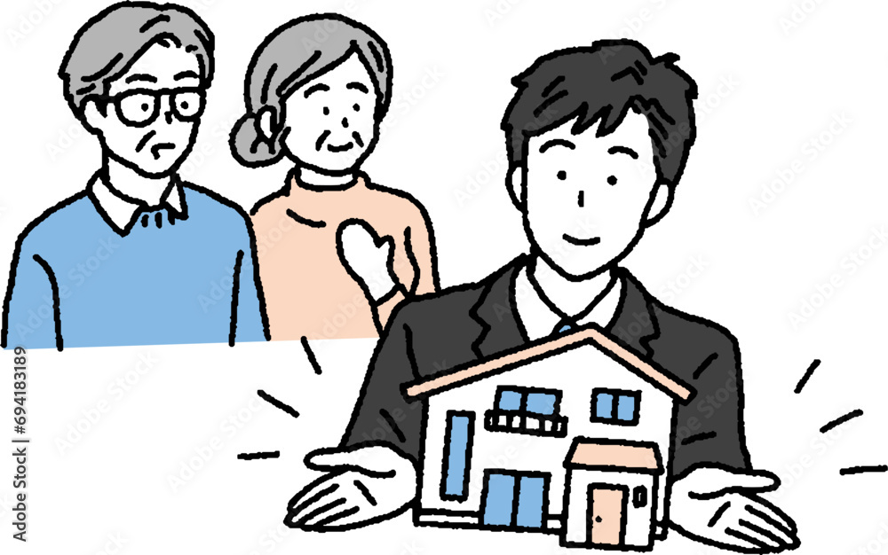 シンプルなタッチ　親から生前贈与される男性のイラストレーション