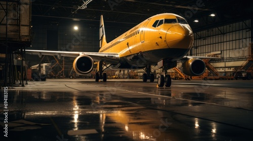 Large aircraft in aircraft maintenance hangar