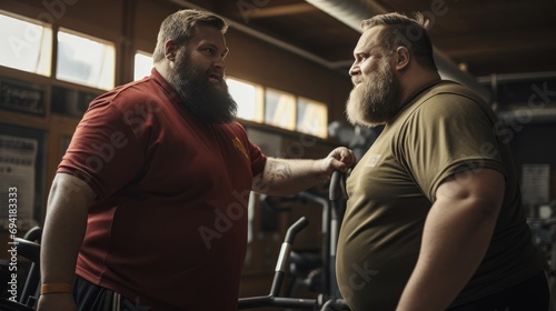 Fat man exercising at the gym