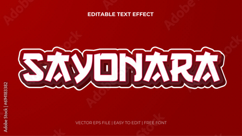 Sayonara red and white 3d editable text effect - font style. Japan japanese text effect photo
