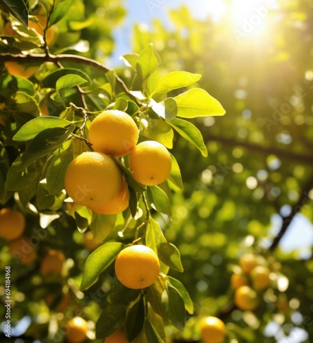 A tree with ripe lemons on it. Generative AI.