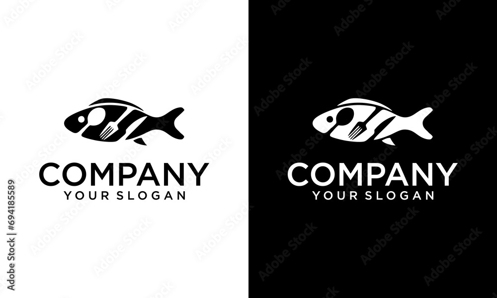 Creative Fish food restaurant menu title logo. Silhouette of a fish ...