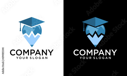 Creative World education gps vector logo design. Globe with gradation cap and book icon design.