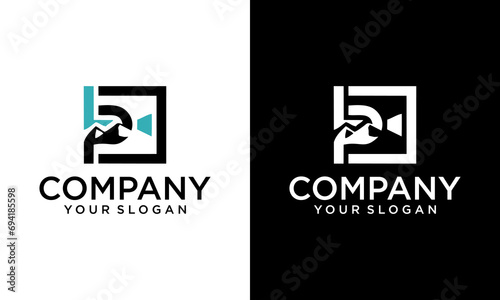 Creative LP/lanscape photo logo, modern letter LP with camera and mountain for videography/photography