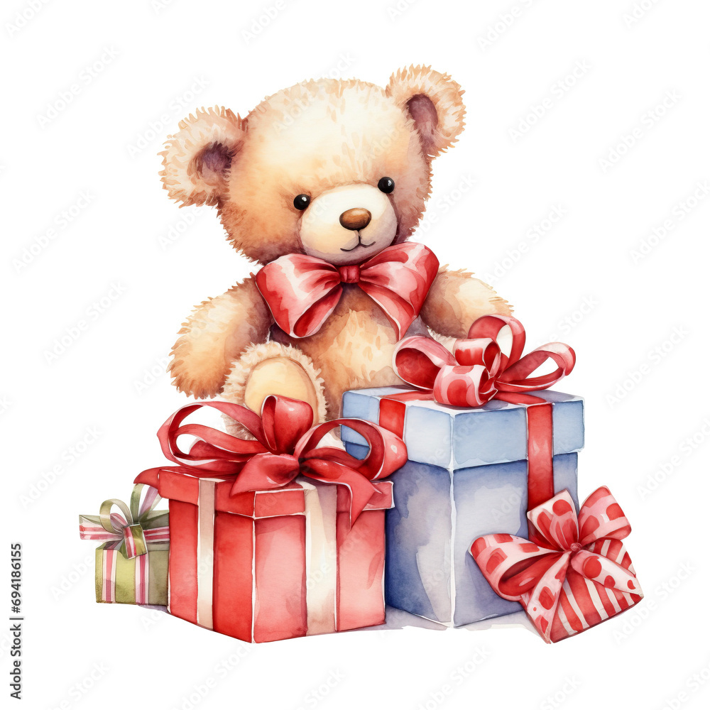 Cute bear with gift boxes. Watercolor illustration. Cute bear with gift boxes. Watercolor illustration.