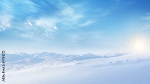 Winter background with snowflakes, snowy ground, blue sky © 마달 도