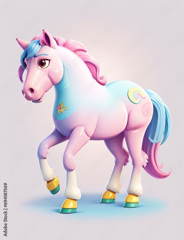 3D Animation Style illustration of a pony