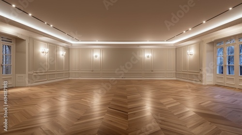 istanbul,turkey-march 1 2022luxury empty room with parquet flooring with decor false ceiling with led lighting
