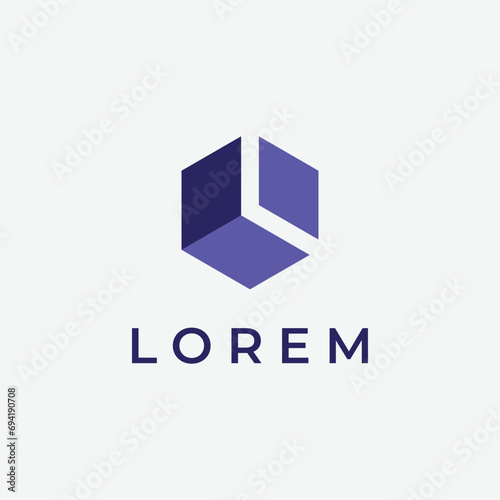 modern letter L box cube hexagon logo design