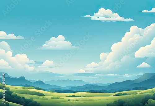 Blue sky with altostratus clouds background,Vector Cartoon cirrus clouds, Concept all seasonal horizon banner in sunny day spring and summer the morning. Vector illustration stock  photo