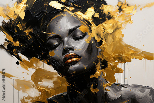 close up abstract painting of black fashion model