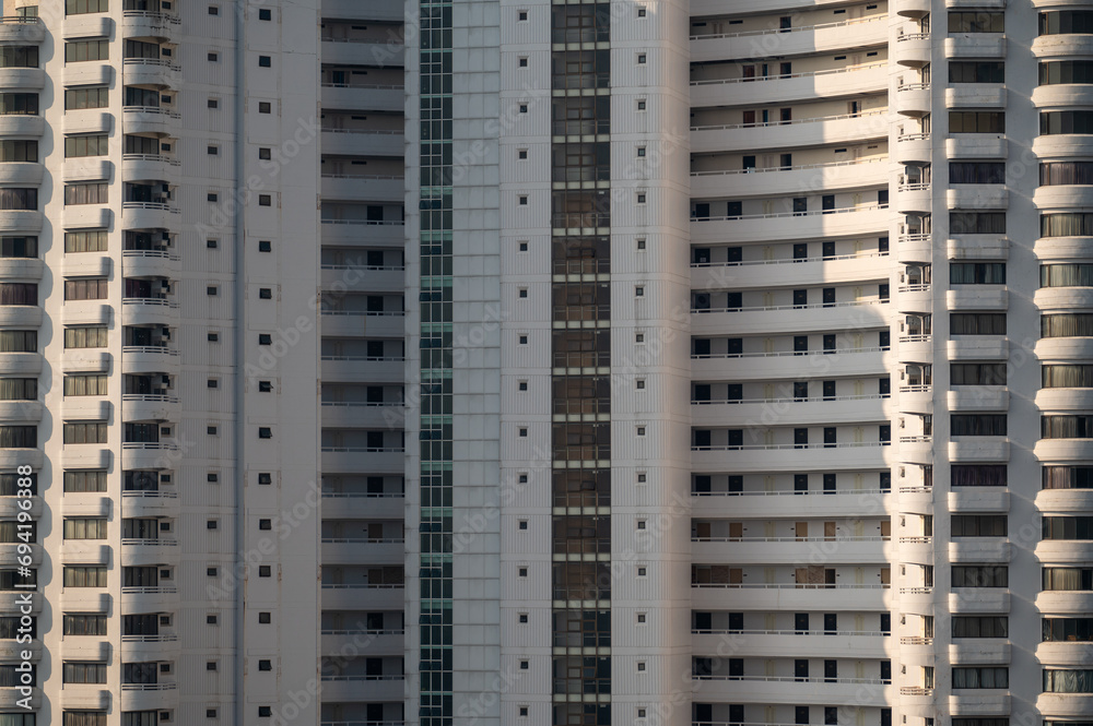 full frame apartment building. Building facade, residential real estate background. Facade of modern apartment building