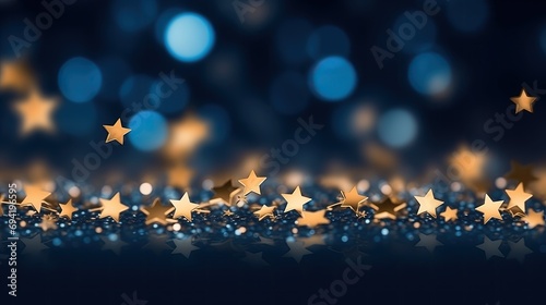 Golden Star Confetti On Dark Blue Background