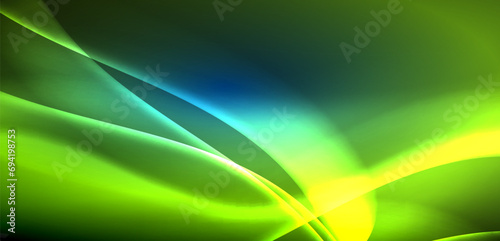 Dynamic waves in ethereal glow of neon lights. Concept merges fluidity of motion with vibrant allure of neon, crafting entrancing backdrop that embodies both vitality and futuristic sophistication