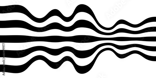 Black on white abstract perspective wave line stripes with 3d dimensional effect isolated on white.