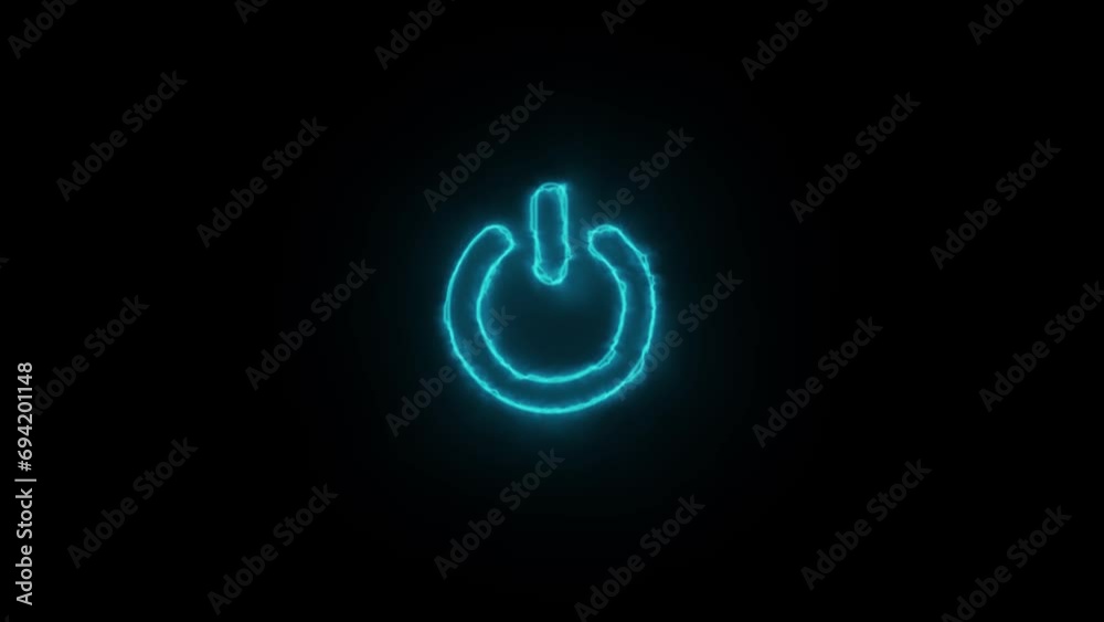Neon power button icon on black background 4k Neon power button icon on black background 4k