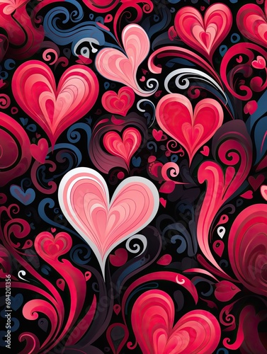Abstract Hearts on Black Background Valentines Day Greeting Card Art and Romantic Love Artwork