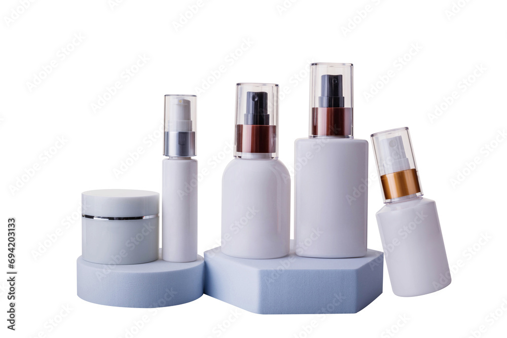 Set of cosmetic bottles isolated on white background. cosmetic packaging Set of cosmetic bottles isolated on white background. cosmetic packaging