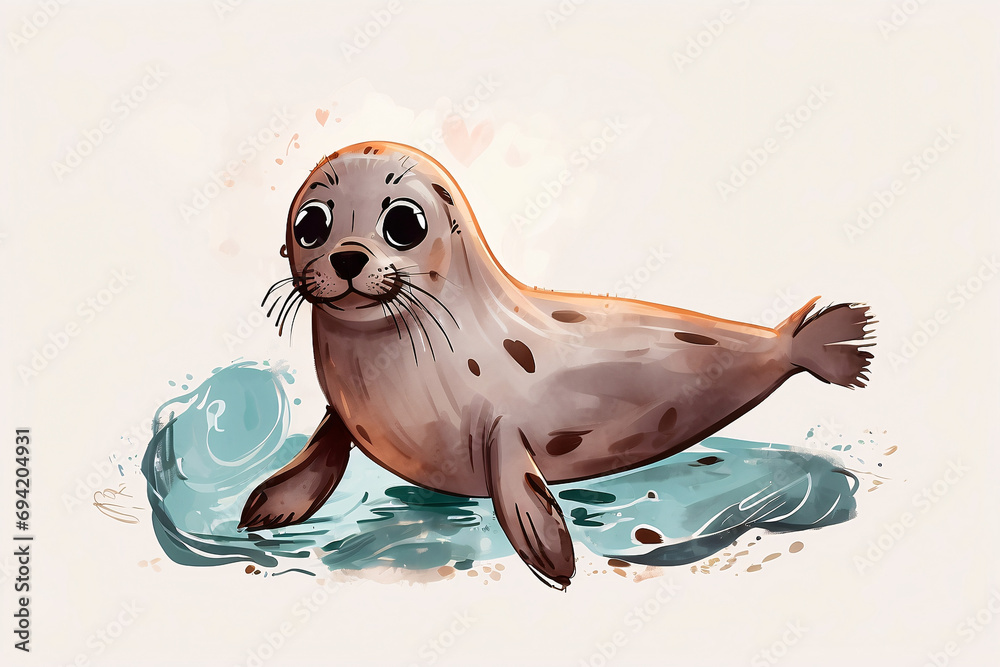 A children's illustration of a seal