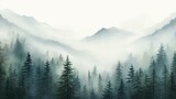 A painting of a mountain forest with trees. Generative AI.