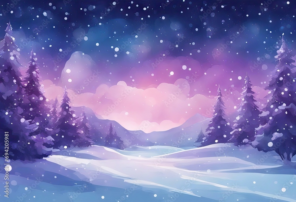 Abstract watercolor vector background. Snowfall on a cold blue winter Hand painted sky and clouds stock illustrationBackgrounds, Painting, Purple, Outer Space,
