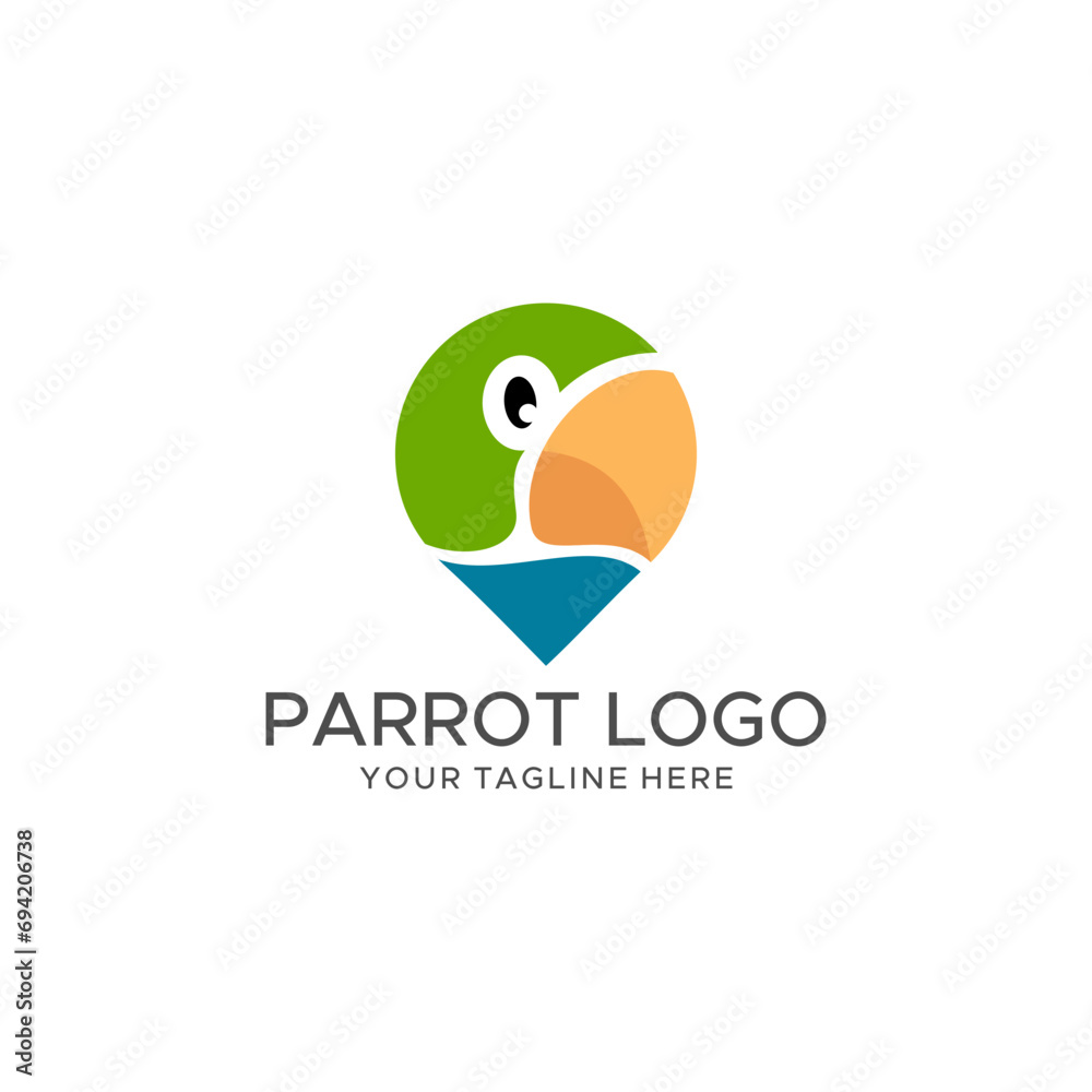 parrot logo and pin map. vector illustration for travel agency logo or mascot icon parrot logo and pin map. vector illustration for travel agency logo or mascot icon