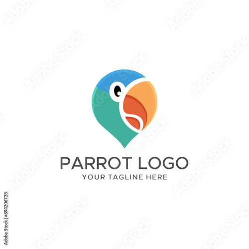 parrot logo and pin map. vector illustration for travel agency logo or mascot icon