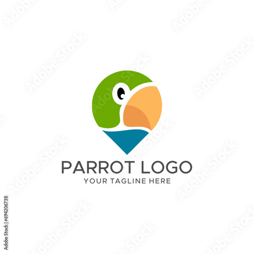 parrot logo and pin map. vector illustration for travel agency logo or mascot icon photo