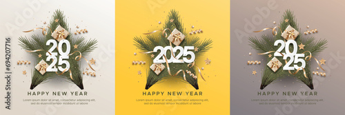 Happy New Year 2025. Festive realistic decoration 2025 new year and Christmas background