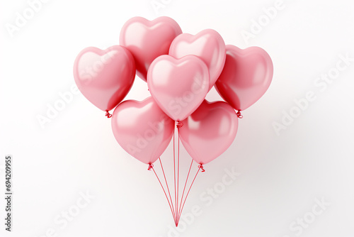 A bunch of glossy pink heart-shaped balloons tied with ribbons, suitable for romantic celebrations or Valentine's Day.