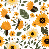 seamless pattern with sunflowers on a white background for a summer background.