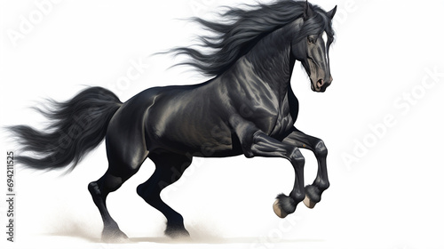 black friesian horse isolated on white background. Generative AI