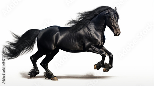 black friesian horse isolated on white background. Generative AI © Fuji